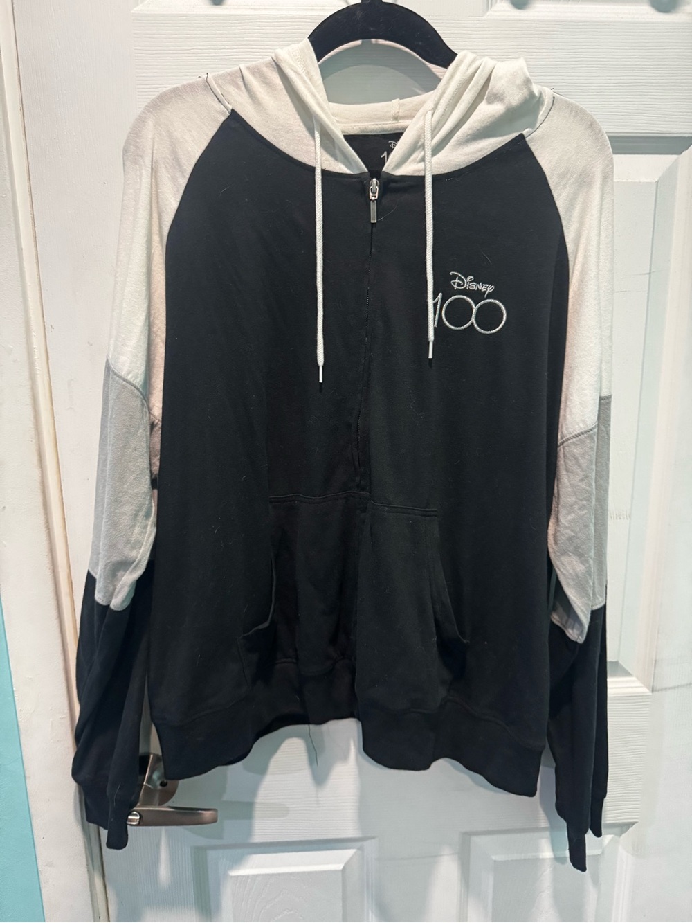 Disney Men’s Black & White Zip-Up Hoodie - Disney 100 Logo